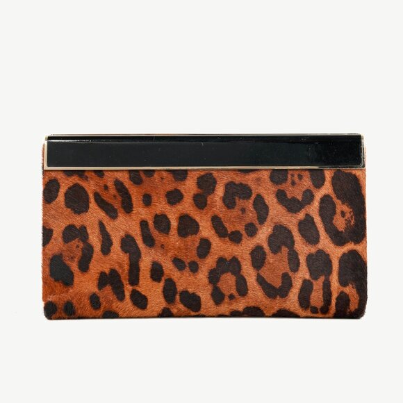Jimmy Choo Cayla Leopard Pony Hair Enamel-Top Clutch - Picture 1 of 9